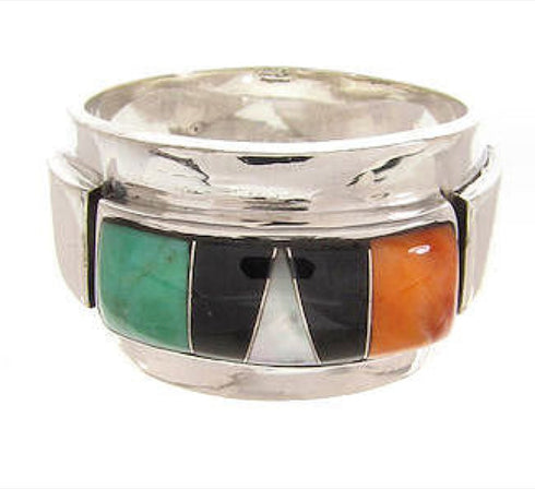 Multicolor Inlay Sterling Silver Ring Size 8-1/4 XS57893